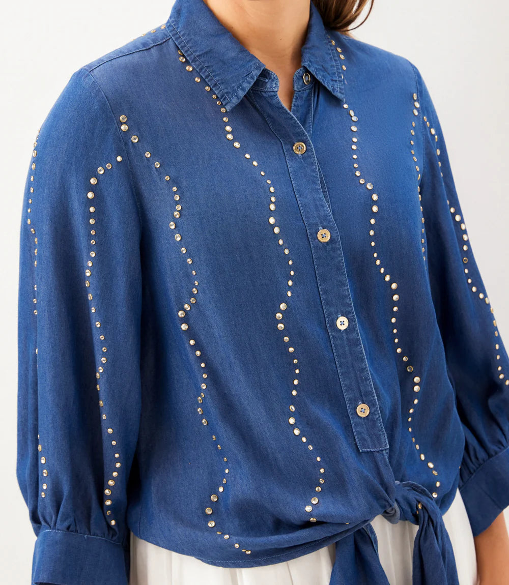 Karen Kane Gemstone Denim Blouse