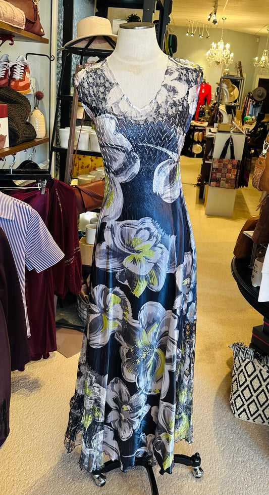 Komarov Sleeveless Lace Up Back Maxi-Lime Flash