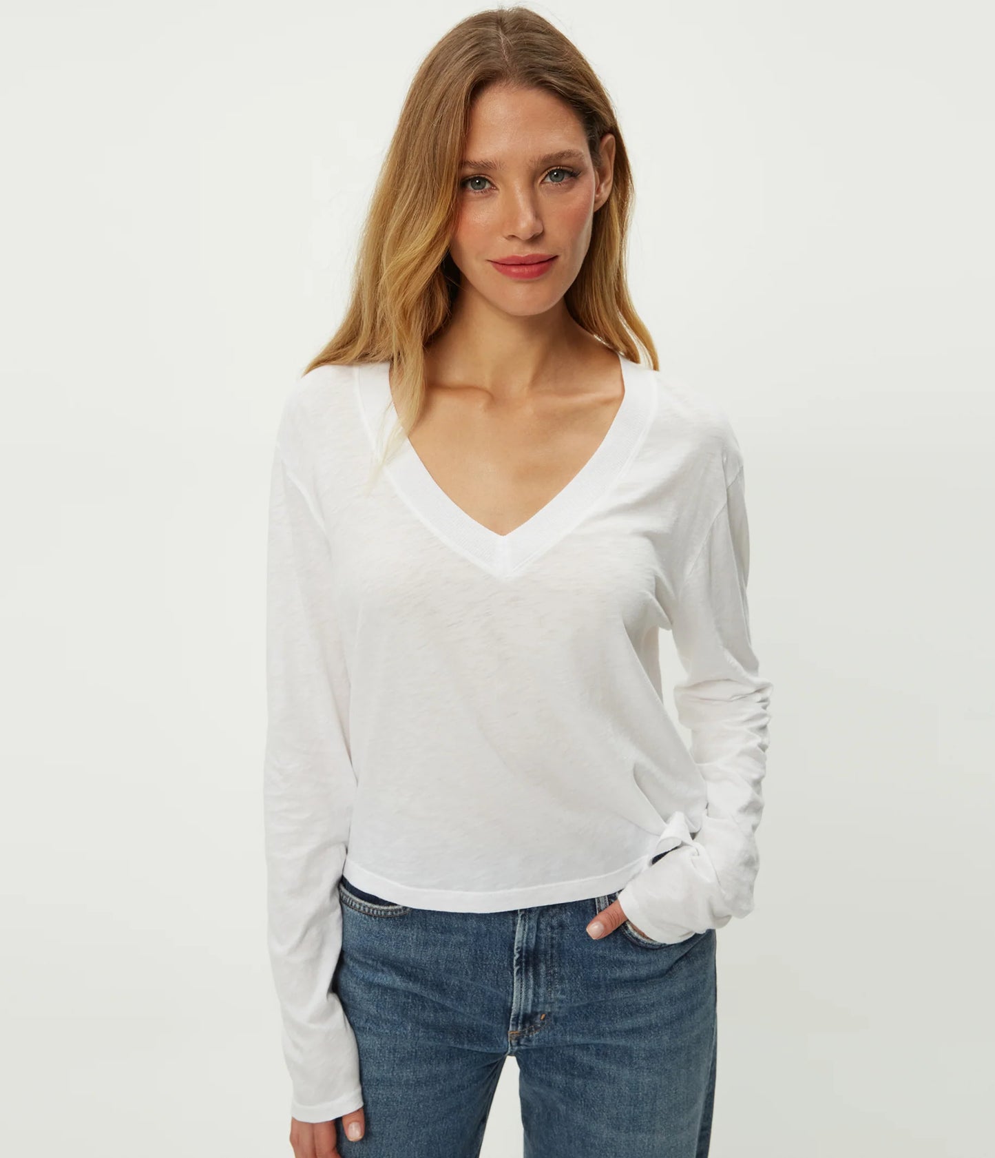 Michael Stars Brea Cropped L/S V-Neck Tee