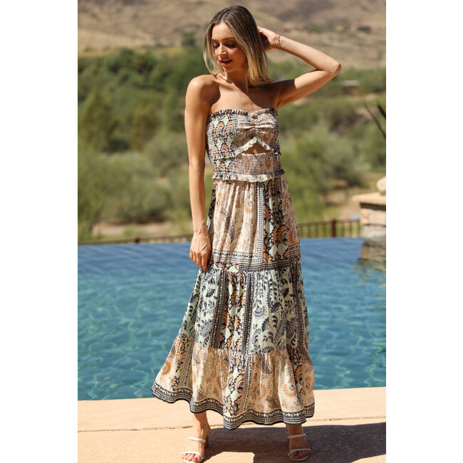 Angie Strapless Mint Multi Maxi W/Cutout