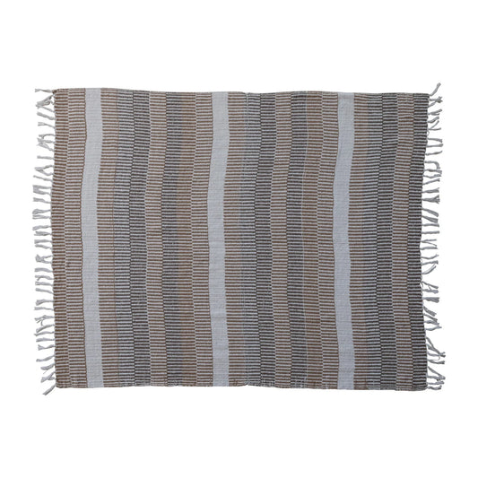 Creative Coop Cotton Throw Blanket Natural Stripe
