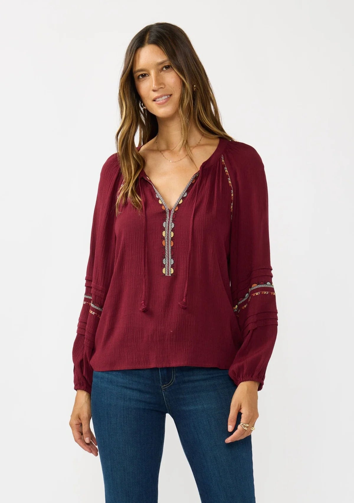 Lovestitch Embroidered Blouse Burgundy