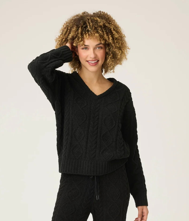 Pj Salvage Cable Knit V Neck Sweater