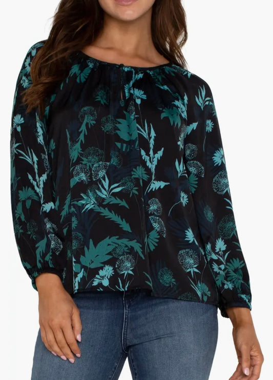 Liverpool L/S Shirred Navy Floral Blouse