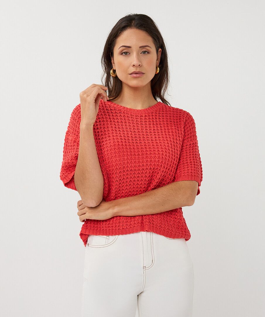 Esqualo Open Knit Short Sleeve Sweater