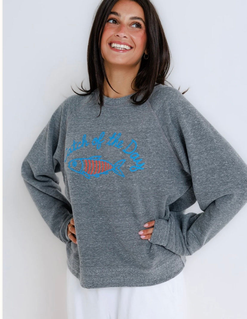 Sunny Somewhere Catch Of The Day Raglan Crew Sweatshirt