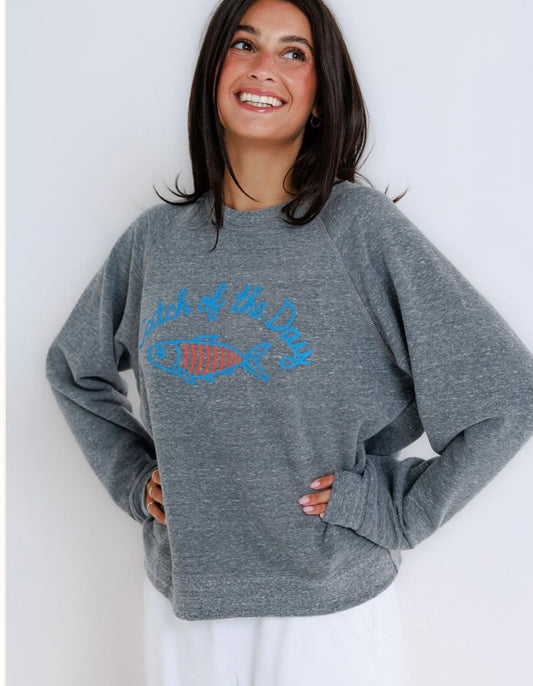 Sunny Somewhere Catch Of The Day Raglan Crew Sweatshirt
