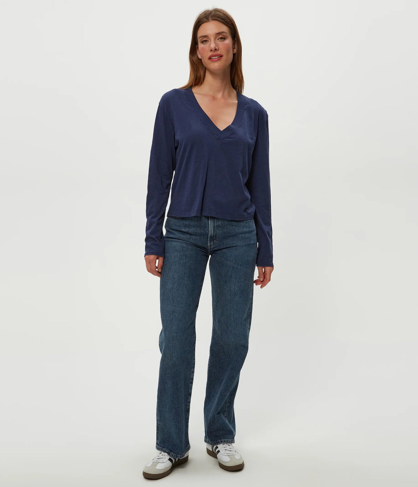 Michael Stars Brea Cropped L/S V-Neck Tee