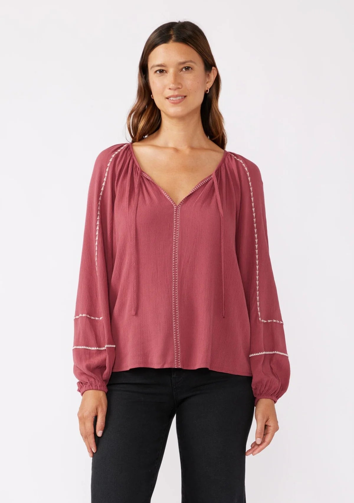 Lovestitch Embroidered Blouse Mauve/Natural