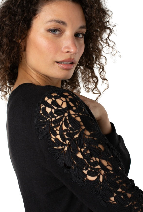 Liverpool Crew Sweater With Lace Sleeve Detail