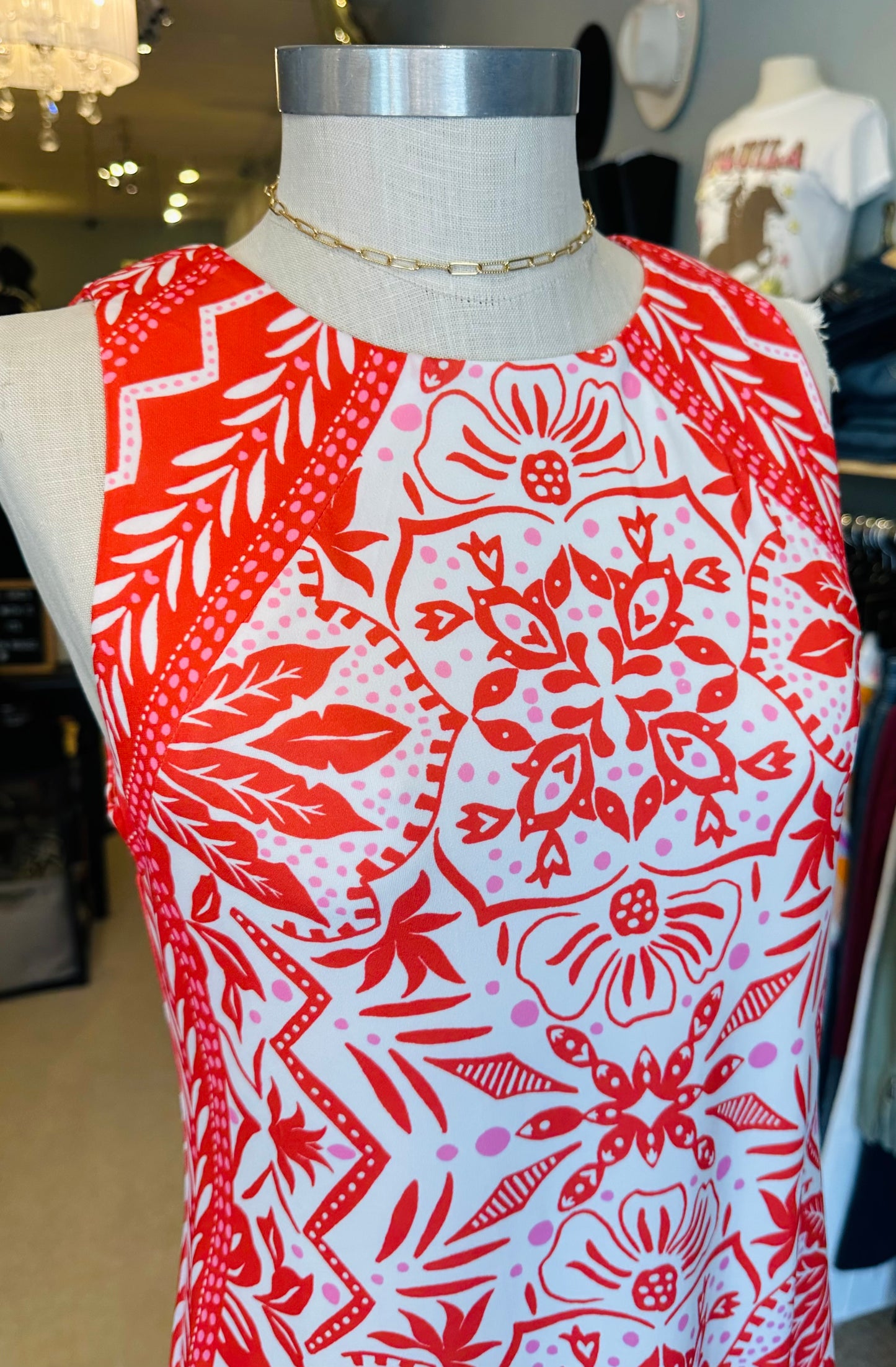 Hale Bob Printed Red Sleeveless Dress