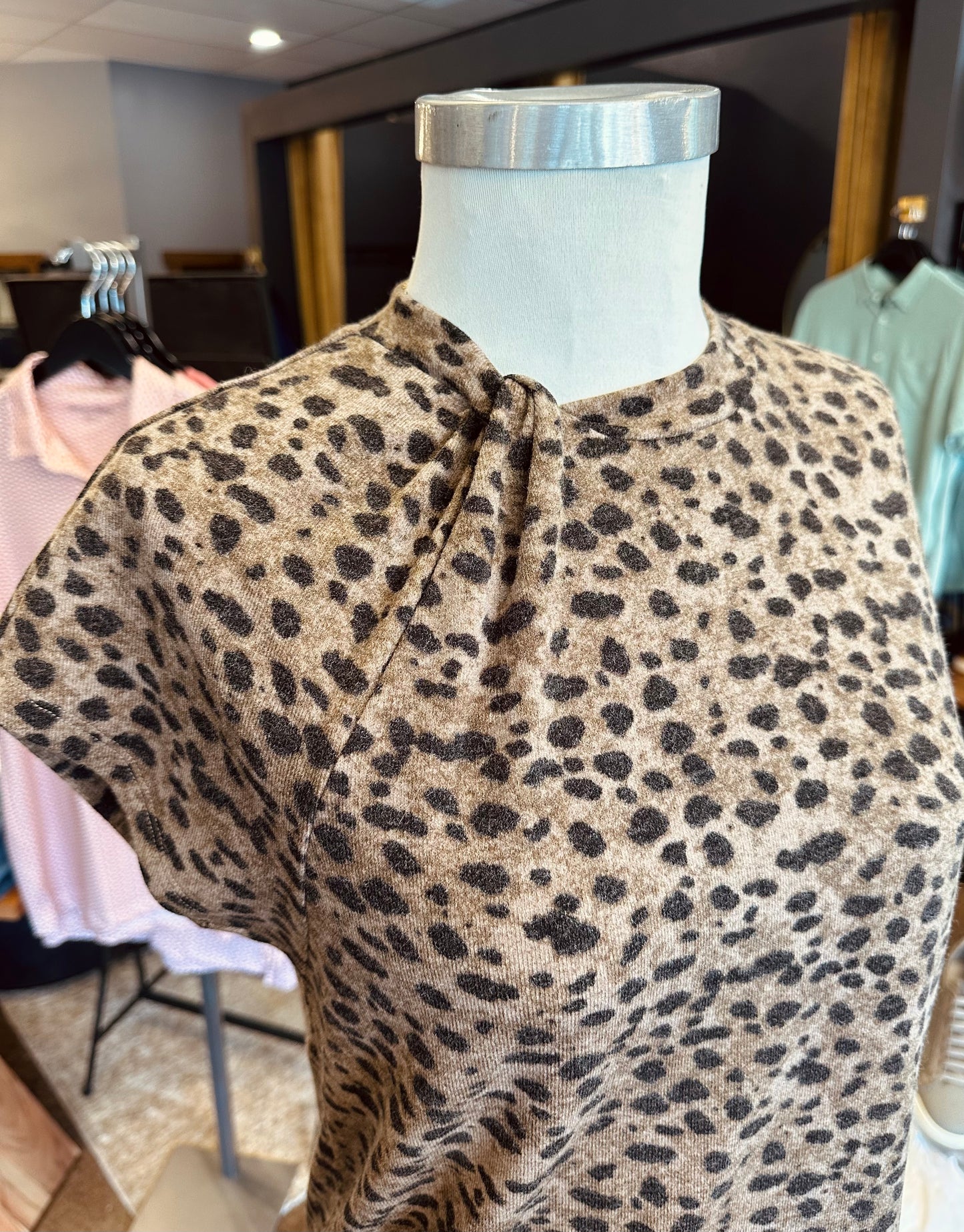 Esqualo S/S Twist Detail Leopard Top