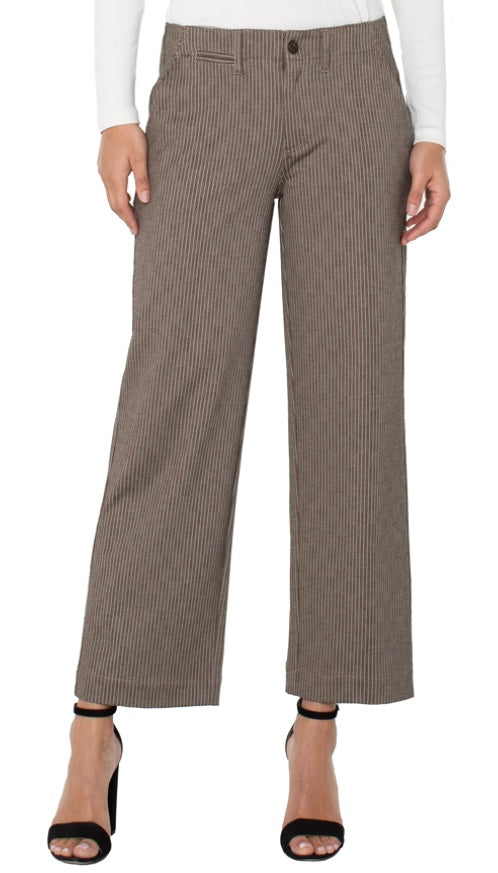 Liverpool Wide Leg Crop Trouser Camel Sand Stripe