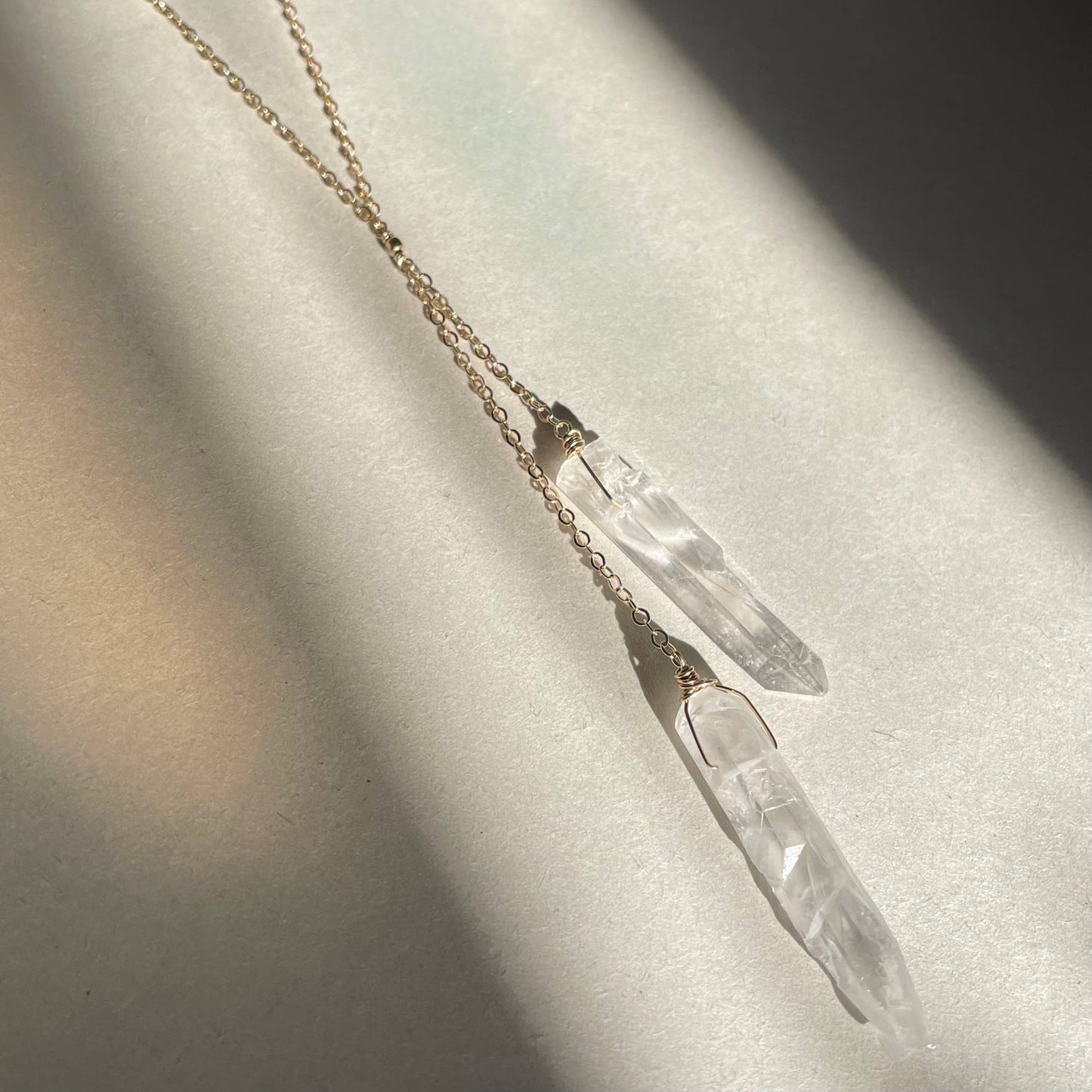 Double Quartz Drop Necklace: 14k Gold Fill