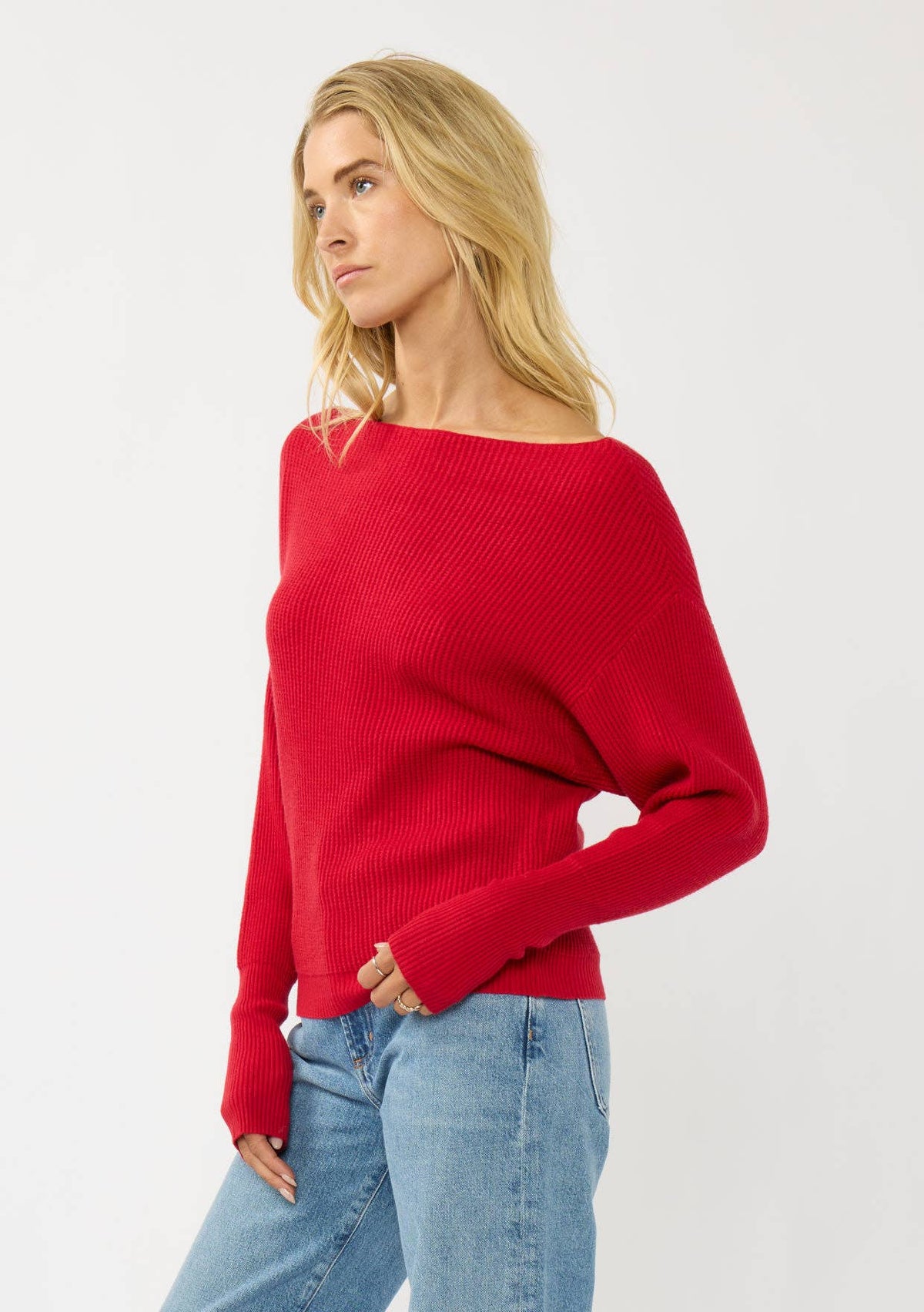 Long Sleeve Waffle Knit Pullover Sweater: Natural / L