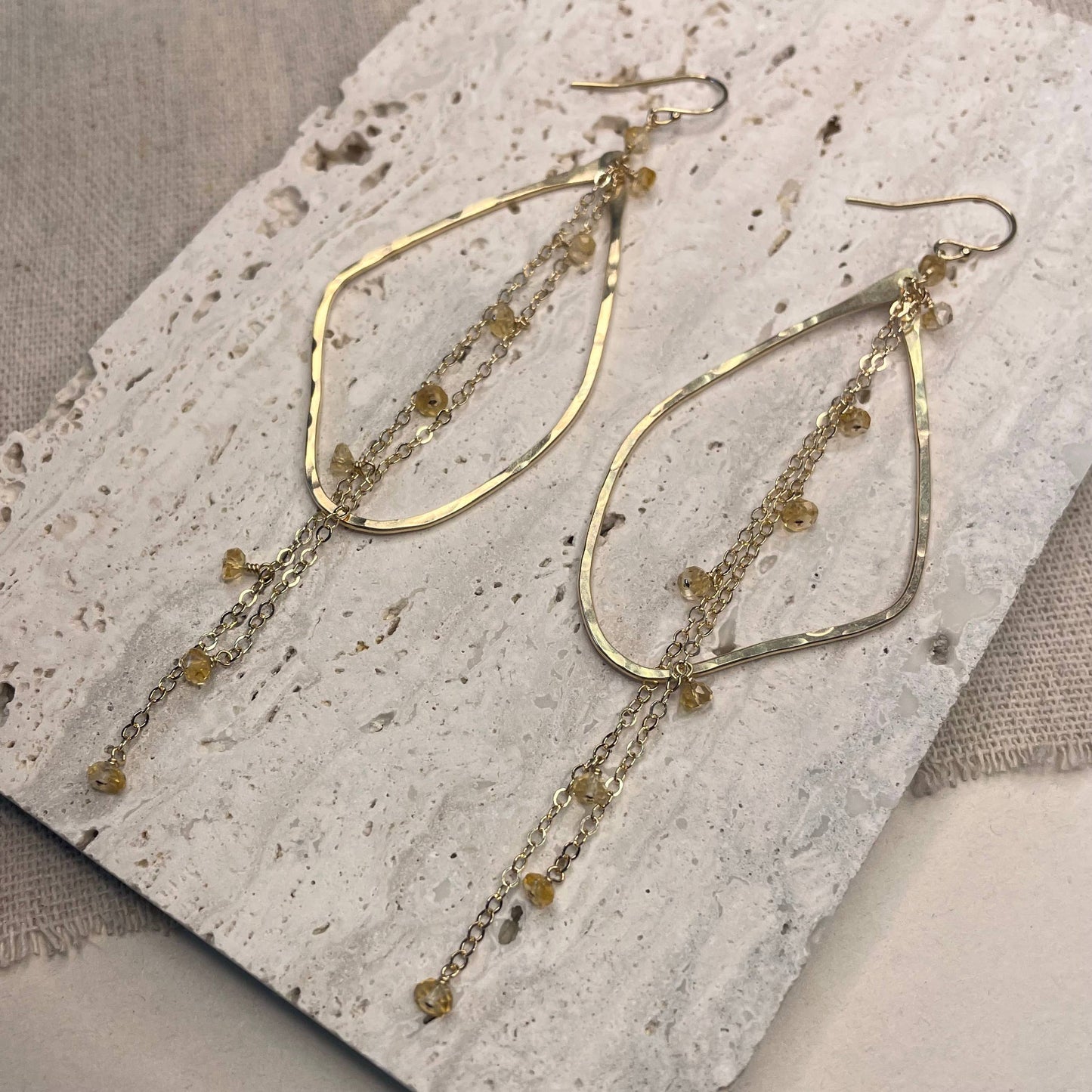 Organic Bead and Chain Earrings: Gold Filled / Citrine