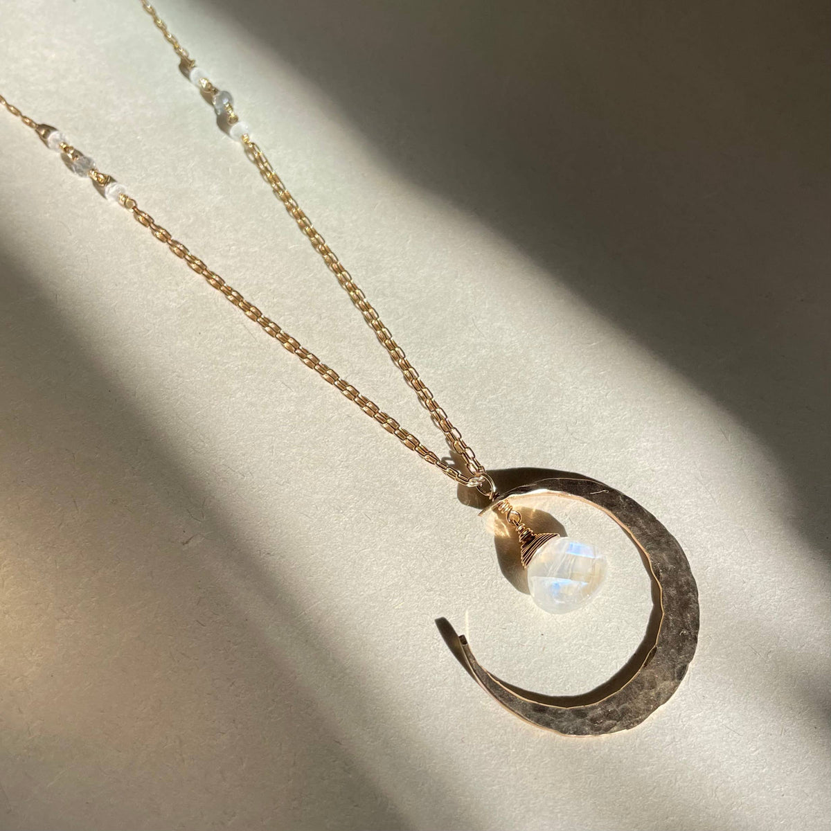 Moonstone Crescent Moon Necklace: 14k Gold Fill