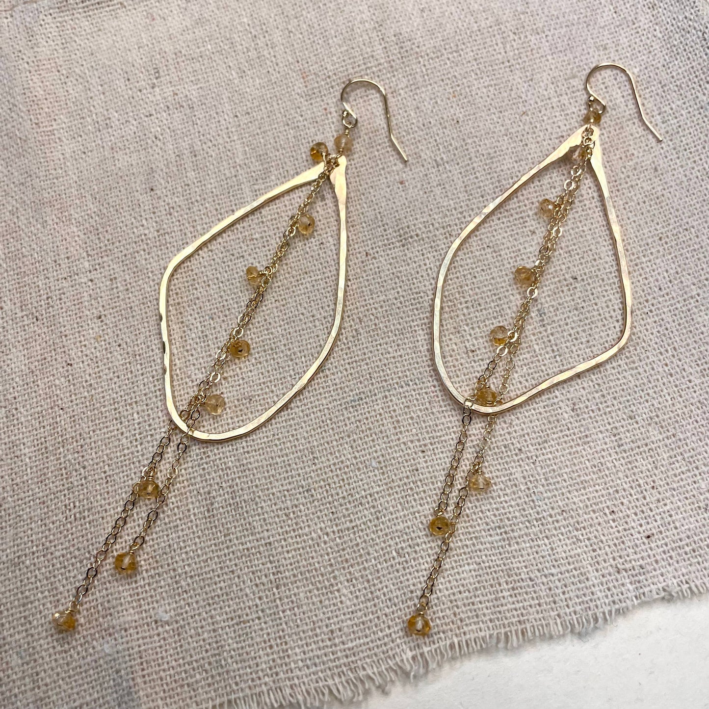 Organic Bead and Chain Earrings: Gold Filled / Citrine