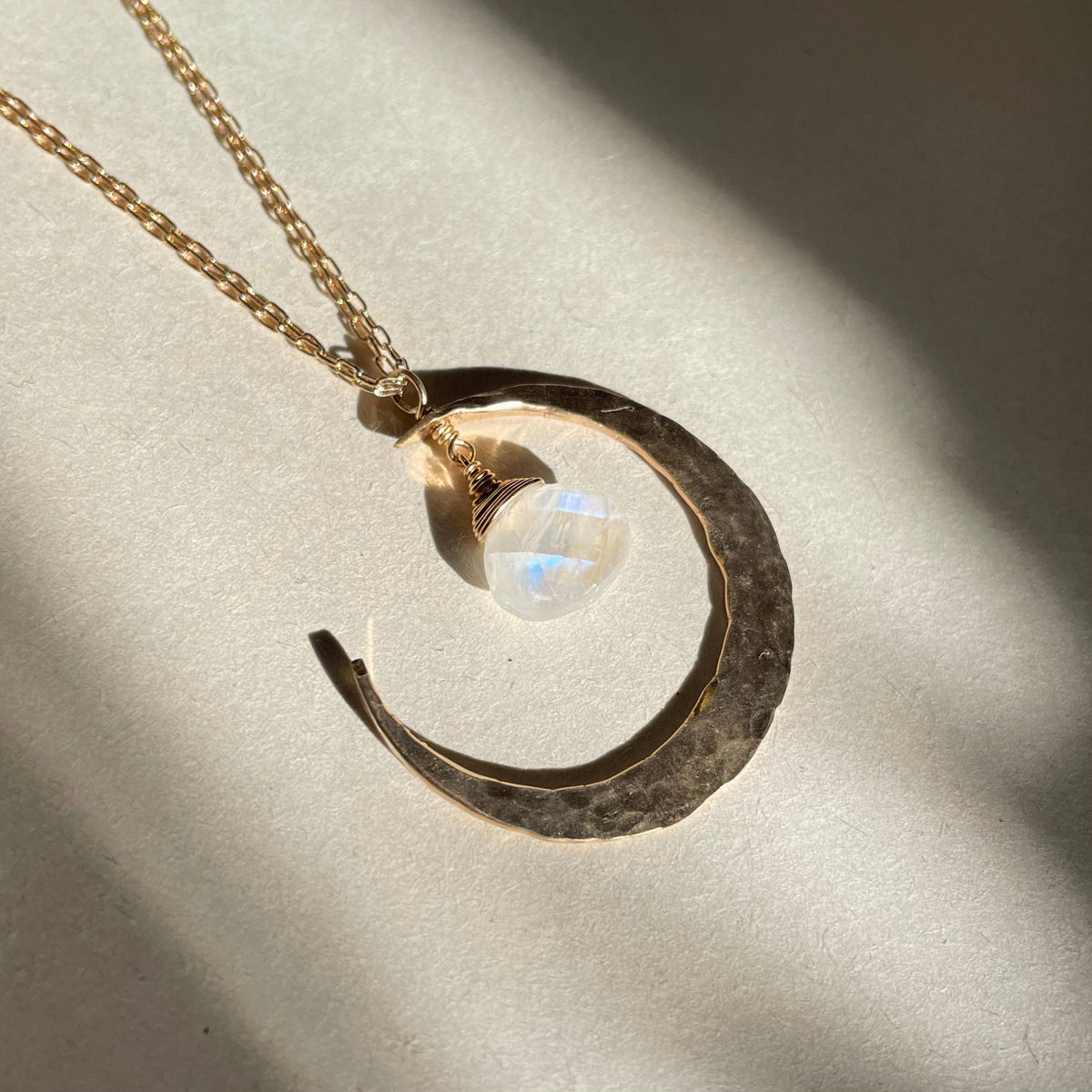Moonstone Crescent Moon Necklace: 14k Gold Fill