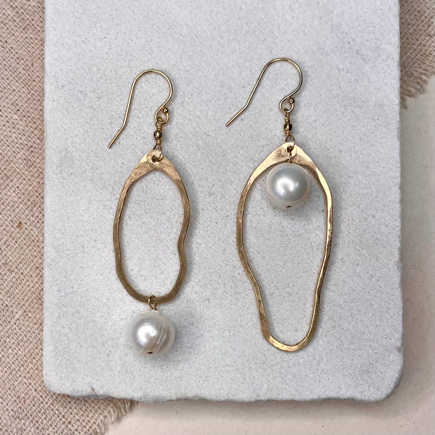 Asymmetrical Pearl Drop Earrings: 14k Gold Fill