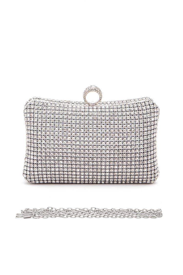 Rhinestone Statement Box Clutch: Gold