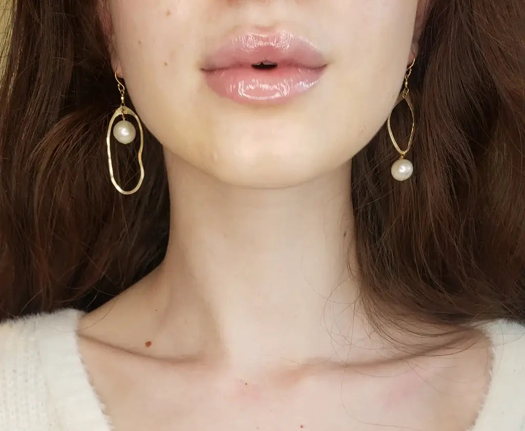 Asymmetrical Pearl Drop Earrings: 14k Gold Fill