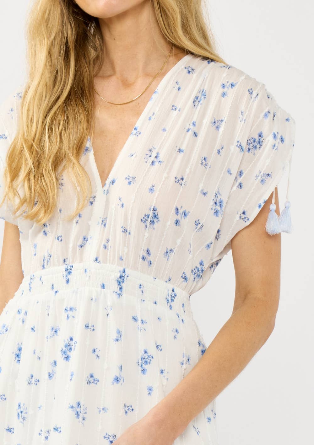 Smocked Waist Tiered Maxi Dress: WHITE/BLUE / S
