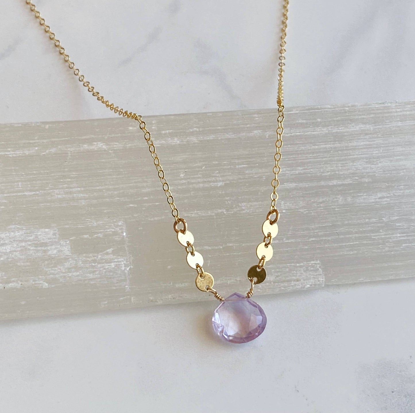Lavender amethyst sweetheart necklace: Gold Filled