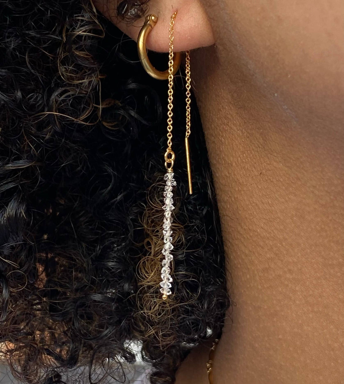 Herkimer diamond threader earrings: Gold Filled