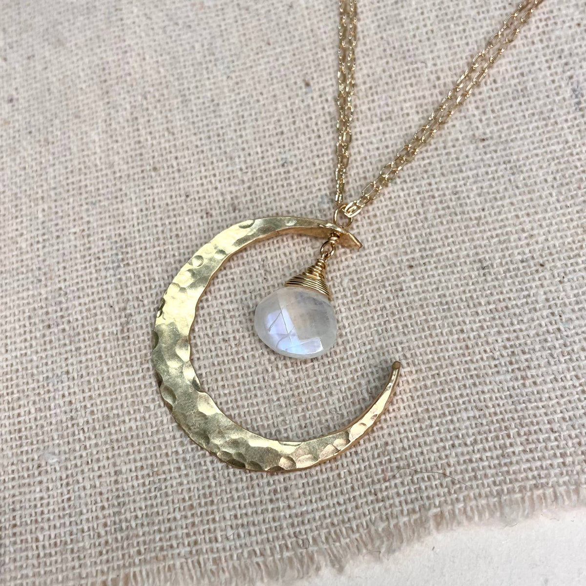Moonstone Crescent Moon Necklace: 14k Gold Fill